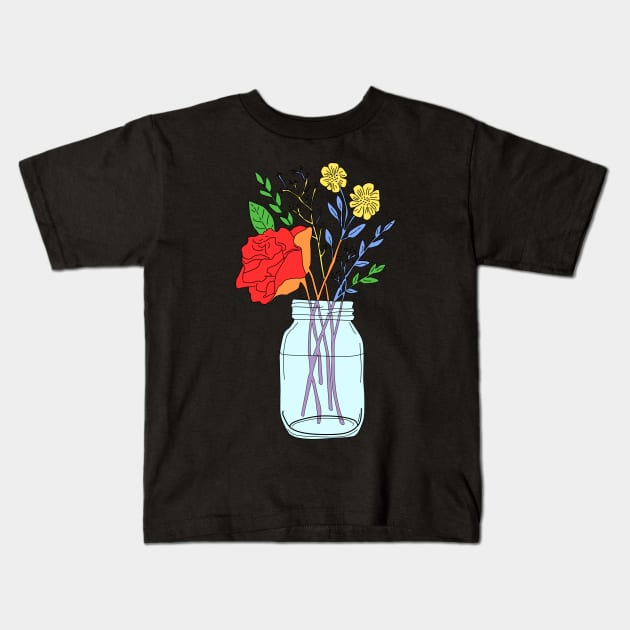 Gay Pride Flower Bouquet Kids T-Shirt by RyanDoodles